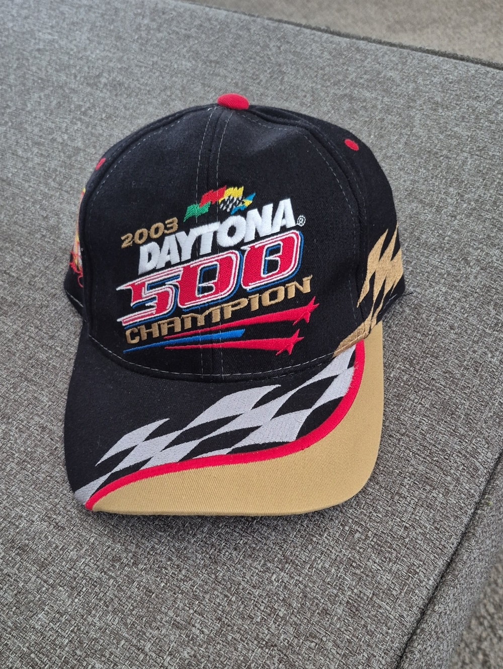Nascar Black Hat with Red and Gold Accents
